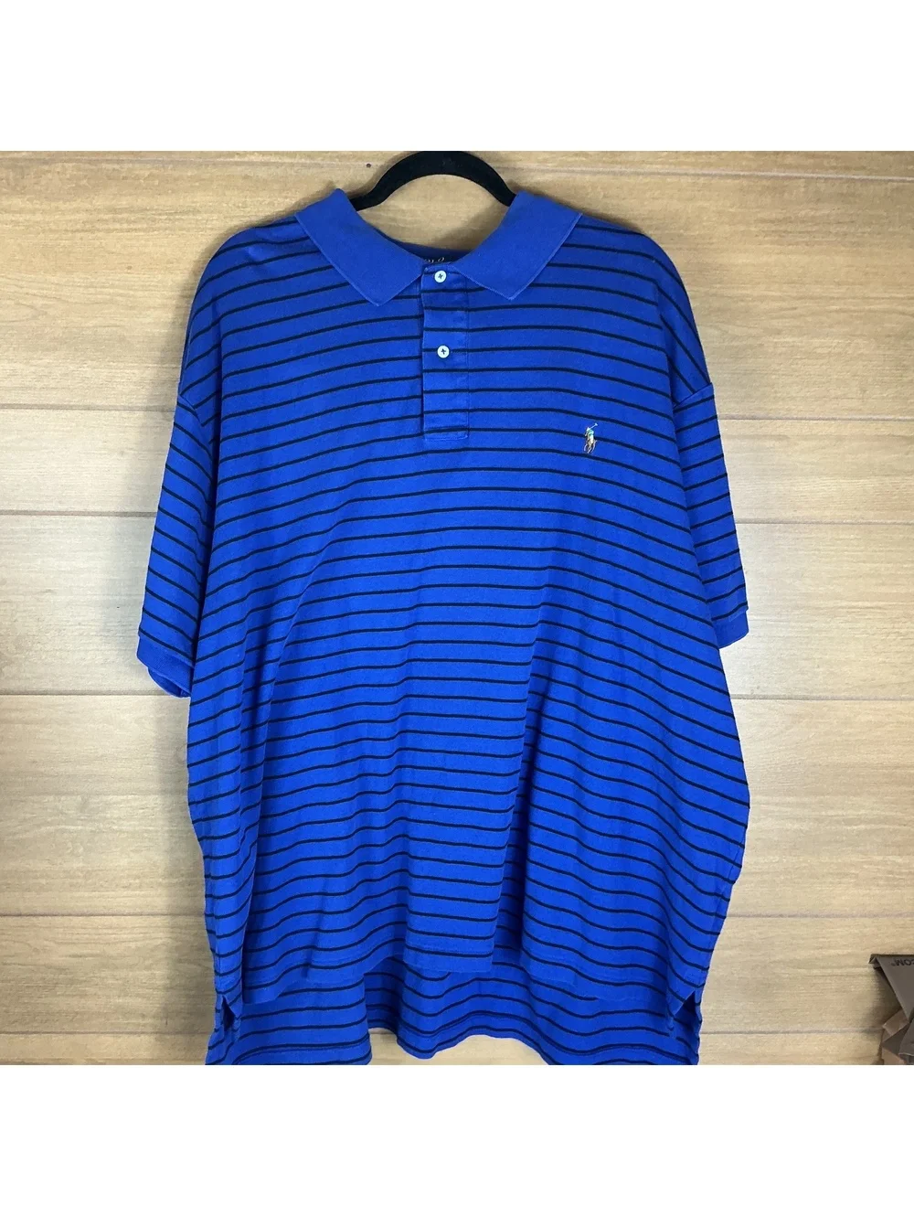 Polo Ralph Lauren Blue Black Striped Polo Shirt 4XB Big Tall Cotton Short Sleeve